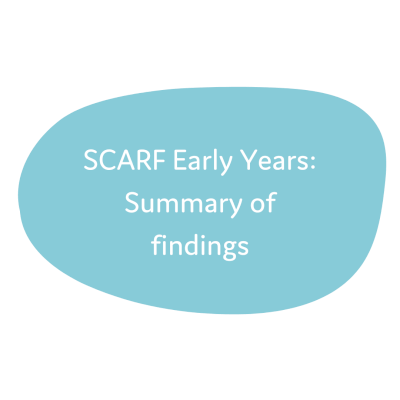 Blue blob with text that says SCARF Early Years: Summary of findings