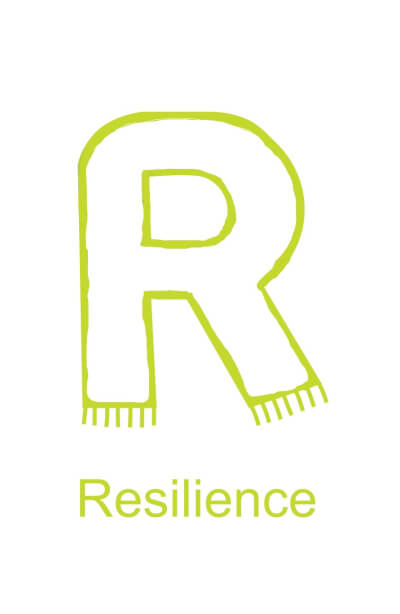 Letter R is for Resilience - black version for children to decorate