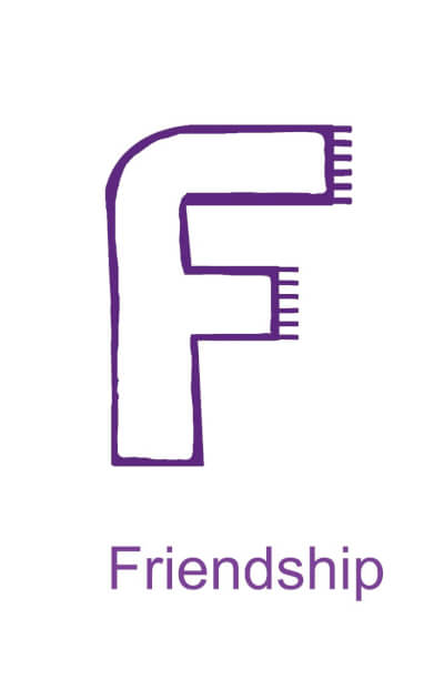 Letter F is for Friendship - black version for children to decorate