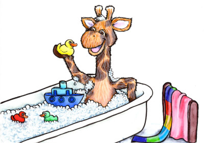 Harold in the bath - coloured in