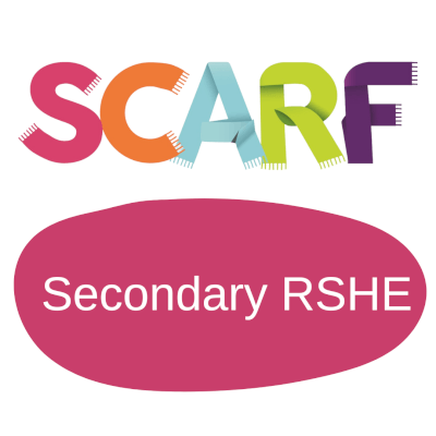 Logo - pink oval with words 'Secondary RSHE' written inside it in white