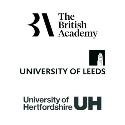 The British Academy, Uni of Leeds & Uni of Hertfordshire logos